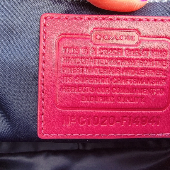 Coach Navy And Fuchia Laura Signature Monogram Jacquard Tote - Picture 15 of 16